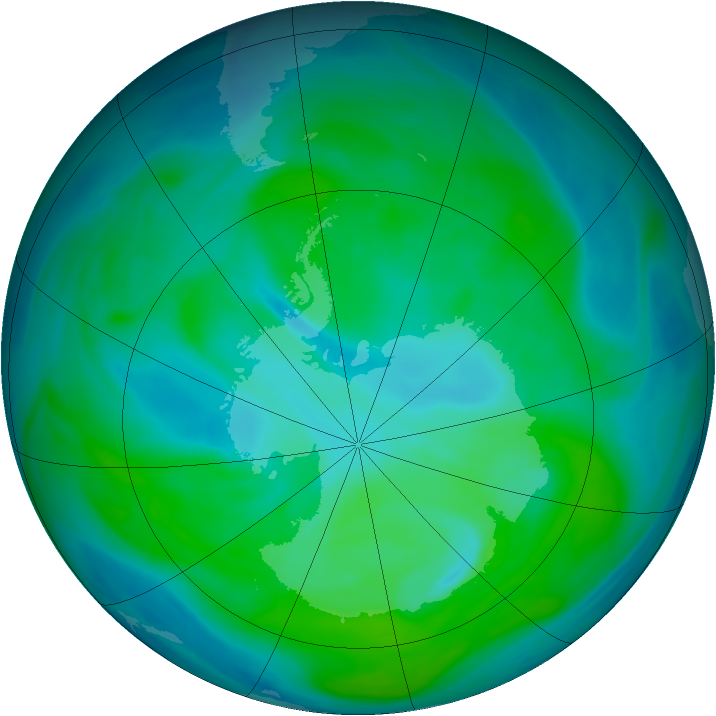 Antarctic ozone map for 05 January 2008